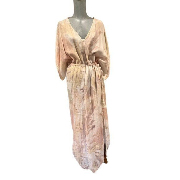 Calypso St Barth Marbled Tie Dye Linen Maxi Kimono Cover Up Dress Side Slit Size - Picture 3 of 12